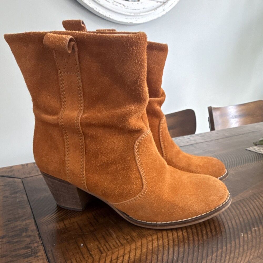 Lavorazione Artigiana Brown Suede Mid-Calf Western Pull On Block Heel Boots 38